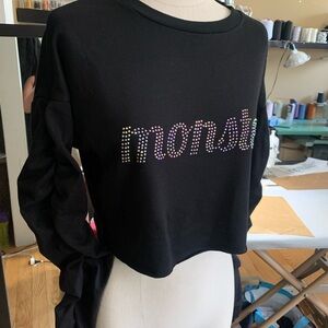 Black Rhinestone 'Monster' Crewneck Sweater